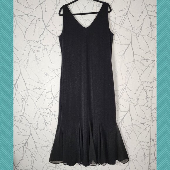 Vintage Dresses & Skirts - Algo VTG Black Metallic V-Neck Peplum Mermaid Maxi Dress